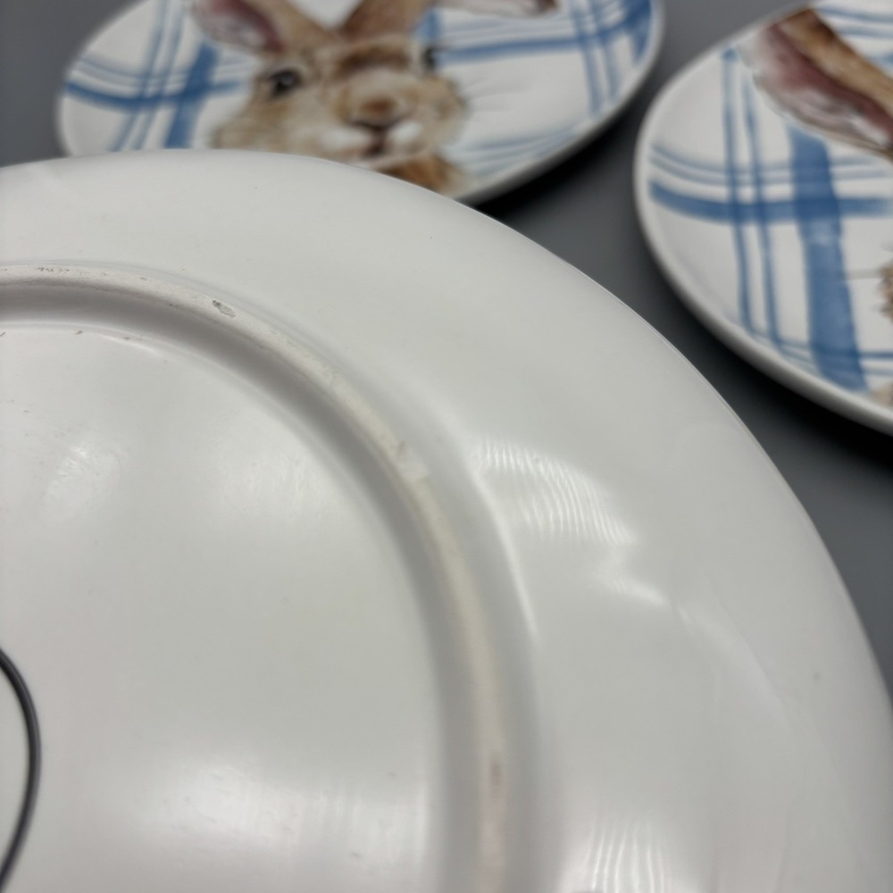 HENRY BUNNY Set of 3 Salad Plates 8.75" Pier 1 Imports Blue Plaid Easter Spring - Picture 6 of 8